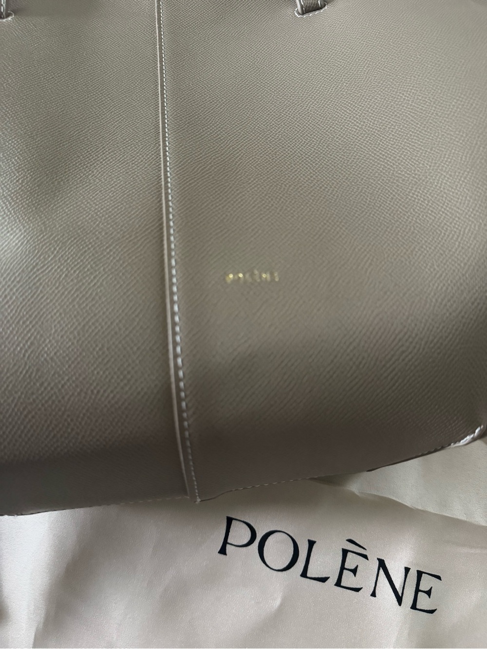 Minimalist Taupe Tote with Detachable Pouch - Picture 13 of 14